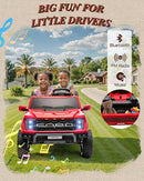 24V 2 Seater Ride on Toys for Kids, Licensed Ford F-150 Raptor Kids Electric Vehicles w/Remote Control, Power Pedal and Durable Wheels, LED Lights, Bluetooth, Truck Bed Storage (Red) by TinyTreasures Baby Boutique
