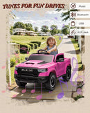 Licensed Ram 1500 12V Ride on Toys, Kids Ride on Car with Remote Control, Electric Vehicle for Toddler with Smooth Start, Pickup Truck Bed Storage, Spring Suspension, Aux Port (Pink) by TinyTreasures Baby Boutique