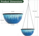 12 inch Hanging Planters for Indoor Outdoor Plants, 2 Pack Large Hanging Flower Pots with Drainage Holes and Chain, Glazed Hanging Baskets for Home Garden Decoration (Blue Flow Glaze) by GreenHaven Gardens