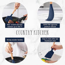 Country Kitchen Non Stick Silicone Utensil Set with Rounded Wood Handles for Cooking and Baking, 14 Piece Set, Navy by CozyNest Decor