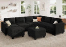 HONBAY Corduroy Sectional Couch with Storage U Shaped Sectional Sofa Modular Sectional Couches for Living Room, Black by CozyNest Decor