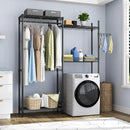 Over Washer and Dryer Shelves,Laundry Room Storage Organization Clothes Drying Rack,4 Tier Adjustable Height Wire Shelving with Wire Basket,Hanger Rod&Hook,Space Saving Shelf by CozyNest Decor