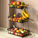 3 Tier Fruit Basket for Kitchen Counter with 2 Mobile Banana Hangers, 2025 Pro Detachable Metal Fruit Bowl with Wooden Handle, Fruit Holder for Bread Snack Veggies, Brown by CozyNest Decor