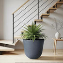 WORTH Garden Round Large Planter Pot 1-Pack - 17.5" Dia x 15.5" H - Durable Plastic Grey Plant Tree Pots with Vertical Stripe Textured Finish, Drainage Hole for Indoor, Outdoor, Front Porch, Patio by GreenHaven Gardens