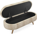 Oval Storage Bench 43.5" Linen Fabric Upholstered Entryway Bench with Solid Wood Legs Ottoman Bench Indoor Bench for Living Room/Bedroom/End of Bed/Entryway (Brown) by CozyNest Decor