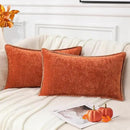 decorUhome Fall Chenille Soft Throw Pillow Covers 12x20 Set of 2, Lumbar Velvet Farmhouse Neutral Decorative Euro Pillow Covers with Stitched Edge for Couch Sofa Bed Home Decor, Rust by CozyNest Decor