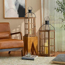 Glitzhome Set of 2 Oversized Farmhouse Wood Lanterns with Metal Top Decorative Hanging Candle Lanterns for Home Décor, Natural (No Glass) by CozyNest Decor