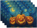 Halloween Placemats Set of 4 Pumpkin Vincent Van Gogh Starry Night Art Linen Table Mats 12x18 Inch Jack O Lantern Farmhouse Place Mats for Party Kitchen Dining Outdoor Indoor Decor by CozyNest Decor
