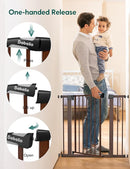BABELIO Baby Gate with Black Wood Pattern, 29-48 Inch Auto Close Dog Gate for The House, Stairs and Doorways, Pressure Mounted Pet Gate with Door and Y Spindle Rods by TinyTreasures Baby Boutique