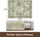 AMOAMI Vintage Soft Green Area Rug - 9x12, Non-Slip, Washable for Living Room, Bedroom, Dining Room, Office by CozyNest Decor
