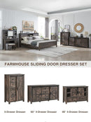 T4TREAM 48'' Farmhouse Dresser w/4 Drawers & 2 Sliding Barn Doors, Tall Chest of Drawers Organizer, Rustic Dresser TV Stand w/Adjustable Shelf for Bedroom, Living Room, Nursery Room, Dark Rustic Oak by TinyTreasures Baby Boutique