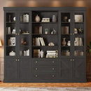 Vyre 71" Tall Farmhouse Bookshelves with Glass Doors and Drawers, Set of 3 – Large Modular Bookcase with Adjustable Shelves, Storage Cabinet for Living Room, Kitchen, Black by CozyNest Decor