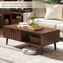 Mid Century Modern Coffee Table with Grooved Drawers & Open Storage, 47" MDF Walnut Wood Center Table with Black Solid Wood Legs, Retro Living Room Furniture by CozyNest Decor