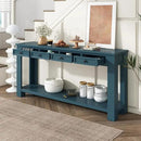 Solid Wood Console Table,63 in Long Sofa Table Entryway Table with 4 Drawers and Bottom Shelf for Hallway Living Room Couch Table,Fully Assembled (63" Dark Blue) by CozyNest Decor