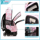 NEW TILAMI Girls & Boys Rolling Backpack - Moisture-Wicking, Adjustable Handle, Large Capacity, Perfect for School & Travel, Pink Flowers by TinyTreasures Baby Boutique