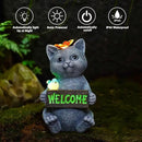 Goodeco Solar Cat with Welcome Sign - Outdoor Cat Statue with Solar Butterfly & Bird Lights - Perfect Cat Decor for Cat Lovers, Ideal Housewarming Gifts for Women & Moms (Gray) by GreenHaven Gardens