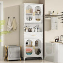 75” Tall Kitchen Pantry Storage Cabinet, Metal Storage Cabinet with 1 Drawer and Adjustable Shelves, Kitchen Pantry Cupboard, Freestanding Cupboard for Bathroom, Living Room (White-Glass Door) by CozyNest Decor