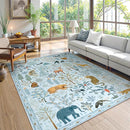 OJIA Animal Print Washable Area Rug 5x7, Soft Nursery Rugs for Living Room Ultra-Thin Non-Shedding Kids Bedroom Rug, Stain Resistant Throw Rug Large Carpet for Dining Room, Light Blue by TinyTreasures Baby Boutique