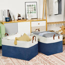 DULLEMELO 2-Pack Extra Large Blanket Basket Fabric Storage Baskets with Handles, Canvas Storage Baskets for Organizing Shelves Closet Toys Books, 22 x 15 x 13 inches(White&Blue) by TinyTreasures Baby Boutique