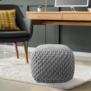 Casafield Square Pouf Ottoman, Light Gray 18.5" W x 18.5" D x 14.5" H Cotton Knit Foot Stool - Boho Floor Pouffe for Living Room, Bedroom, Home Office by CozyNest Decor