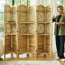 Room Divider with Shelves, 68.9inch Wood Carved and Louvered Wall Divider Freestanding, 6 Panels Folding Partition Screen for Bedroom Home Office (Natural) by CozyNest Decor