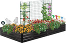 ONCEMORE Galvanized Raised Garden Bed for Vegetables Flowers Herbs, Metal Raised Garden Bed Kit with 2 PCS Tomato Cage, Gloves, Trellis Netting, Plant Labels, Plant Ties, Black 6×3×1FT by GreenHaven Gardens