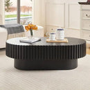 43.7" Oval Coffee Table for Living Room,Modern Handcraft Drum Coffee TableSmall Wooden Coffee Table with Sturdy Pedestal Easy Assembly for Office-Black by CozyNest Decor