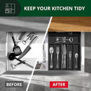ROYAL CRAFT WOOD Luxury Bamboo Kitchen Drawer Organizer - Silverware Organizer - Utensil Holder and Cutlery Tray with Grooved Drawer Dividers for Flatware and Kitchen Utensils (7 Slot, Black) by CozyNest Decor