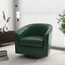 Swivel Barrel Accent Chair, Modern Round Faux Leather Arm Chair for Living Room, Bedroom, Comfy Club Reading Chairs for Adults(Faux Leather, Green, Set of 2) by CozyNest Decor