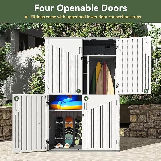 Aoxun White Resin Outdoor Storage Shed with 2 Shelves & Floor, 64 Cu.Ft Vertical Waterproof Cabinet for Garage, Pool, Bike, Garden Tools, Patio Furniture, photo 6 of 8