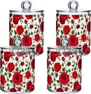 2 Pack Qtip Holder Dispenser Red Rose Flowers Bathroom Storage Canister Lid Acrylic Plastic Apothecary Jar Set Vanity Makeup Organizer for Cotton Swab/Ball/Round Pads, Floss by CozyNest Decor
