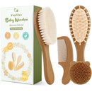 Yoofoss 4 Piece Baby Hair Brush and Comb Set, Wooden Baby Hair Brush with Natural Ultra Soft Goat Hair, Baby Comb Set for Boy, Girl - Walnut by TinyTreasures Baby Boutique