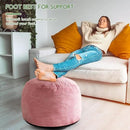 HIGOGOGO Round Stuffed Pouf Ottoman, Corduroy Poufs with Foam Chunk Filling, Furry and Fluffy Pouf Foot Stool Storage Ottoman, 26 X 18 Floor Poufs Foot Rest for Living Room, Pink by CozyNest Decor