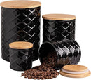 Sweejar Ceramic Canisters Sets for Kitchen Countertop, Relief Food Storage Jar with Bamboo Lid, Stackable Container for Flour, Coffee, Pasta, Cereal, Tea, Cookies, Sugar, Spices, Pack of 4 (Black) by CozyNest Decor