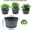 Quarut 10 Inch Flower Pots Planters for Outdoor Indoor, 3 Pack Plastic Plant Pots with Drainage Hole & Tray, Modern Decorative Garden Pot with Saucer, planters for House (Gray) by GreenHaven Gardens