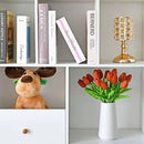 Mandy's Artificial Tulips 20 Stems Dark Orange PU Faux Flowers for Wedding Home Decor 13.5 Inch by CozyNest Decor