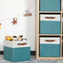 HNZIGE Storage Cubes Bins for Organization Set of 4, Fabric Storage Cube 12 x12, Collapsible Storage Bins Basket Cube with Handles, Canvas for Organizing Shelf Home Nursery(Teal White) by TinyTreasures Baby Boutique
