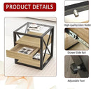 Farmhouse End Table, Modern Side Table with Drawer&3-Tier Storage Shelf, Square Rustic Nightstand, Accent Tea Table, for Bedroom Office Living Room, Brown, Natural Wood, Glass, Metal by CozyNest Decor