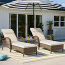 VIVIJASON 3 Pieces Outdoor Wicker Chaise Lounge Chair Set, All-Weather PE Rattan Cushioned Patio Lounger Set of 2 with Side Table, Adjustable Pool Sunbathing Recliner with Armrest & Pillow, Beige by CozyNest Decor