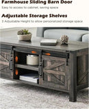 OKD 48" Farmhouse Lift Top Coffee Table with Sliding Barn Door,Rustic Center Table with Hidden Storage Compartment,Lifting Tabletop and Adjustable Shelf for Living Room,Office,Dark Rustic Oak by CozyNest Decor