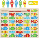 Magnetic Wooden Fishing Game Toy for Toddlers, Alphabet Fish Catching Counting Games Puzzle with Numbers and Letters, Preschool Learning ABC Math Educational Toys 3 4 5 Years Old Girl Boy Kids by TinyTreasures Baby Boutique