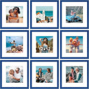 Vittanly 12x12 Picture Frame Set of 9 - Display 8x8 Photos with Mat or 12x12 Without Mat, Wall Mount Frames for Home Decor, Horizontal or Vertical (Blue) by CozyNest Decor