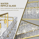 IKK Modern Rectangle Gold Crystal Chandeliers for Dining Room, 42" Large Rectangular Water Ripple Glass Island Light Fixture, Elegant Linear Lighting for Kitchen Island, Living Room, L42 x W11 x H12 by CozyNest Decor