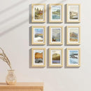 Vittanly 5x7 Picture Frames Set of 9, Shatter Resistant Plexiglass, Display 4x6 Pictures with Mat or 5x7 without Mat, Photo Frames for Wall or Tabletop, Engineered Wood, OAK by CozyNest Decor