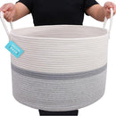 OrganiHaus Extra Large Blanket Basket for Living Room 20x13, Natural Cotton Rope Laundry Basket, Sturdy Hamper for Toy Storage, Cushions & Pillows Storage Bin, Nursery Decor Hamper - White/Gray by TinyTreasures Baby Boutique