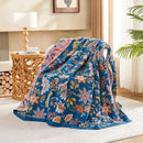 Fall Throw Blanket for Couch, Blue Boho Decorative Throw Blanket, 100% Cotton Muslin Breathable Woven Farmhouse Blankets Quilt, 90"x98" Reversible Lightweight Blankets Bohemian Throw Quilt by CozyNest Decor