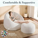 Giant Bean Bag Chaise Lounge Indoor Chair for Adults - Comfy Plush Round Shell Soft Accent Chair, Oversized Cozy Floor Sofa for Living Room, Bedroom & Game Rooms, Beige by CozyNest Decor