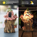 Fairy Garden Accessories Outdoor Statues, Mushroom House Decor,Large Gnome Solar Powered Lights Sculptures,Pink Resin Figurine Butterfly Figurines Lawn Ornaments for Patio Yard Decorations 11Inch by GreenHaven Gardens