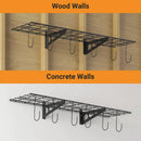 1x4 ft Garage Shelving with 6 Bike Hooks, 1-Pack Wall-Mounted Shelve for Garage, Kitchen, Pantry Storage, 150 lbs Total Load Capacity Wall Shelving, Black by GreenHaven Gardens