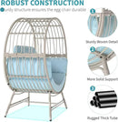 Egg Chair Outdoor Indoor, Oversized Rattan Chair with Thicken Cushion, 350LBS Capacity Wicker Patio Lounge Chair, Basket Chair for Living Room Balcony Porch Backyard, Blue by CozyNest Decor